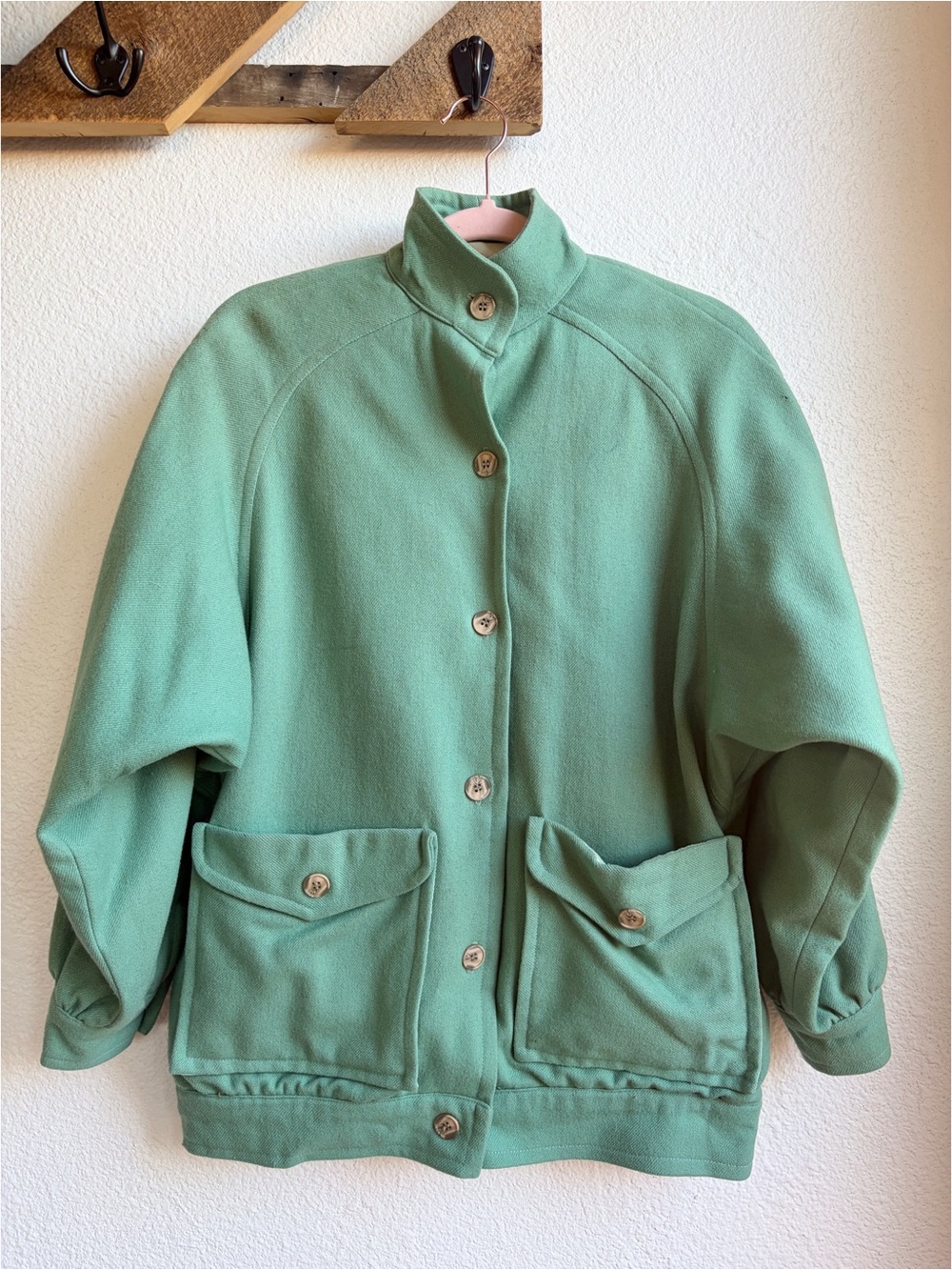 Vintage 80s Green Wool Patch Pocket Jacket MD